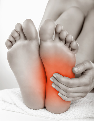 Heel pain in women. Pain concept